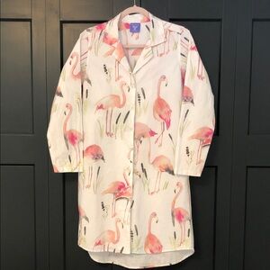 Cotton Flamingo Print Shirt Dress Pine Cone Hill Size S